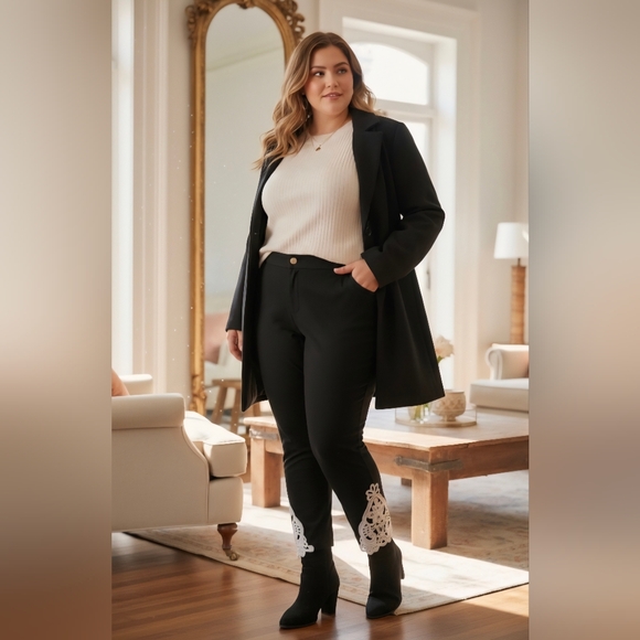 Amaryllis Pants - 🫶Elegant Black Lace Trim Pants
